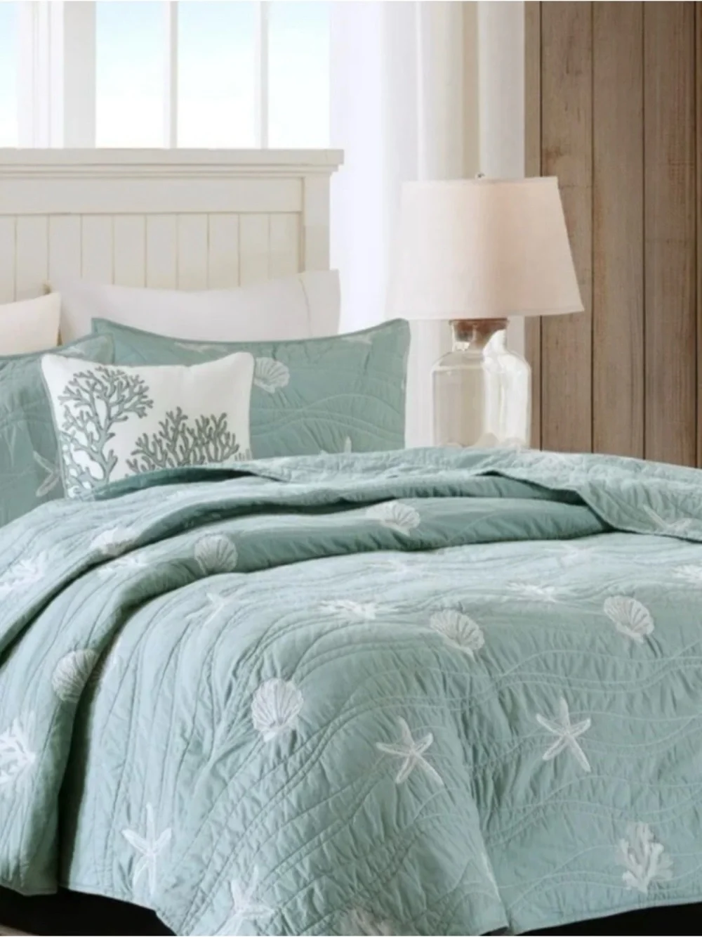 NWT Harbor House Seaside 4 Piece Quilt Set Seafoam Coastal Embroidered